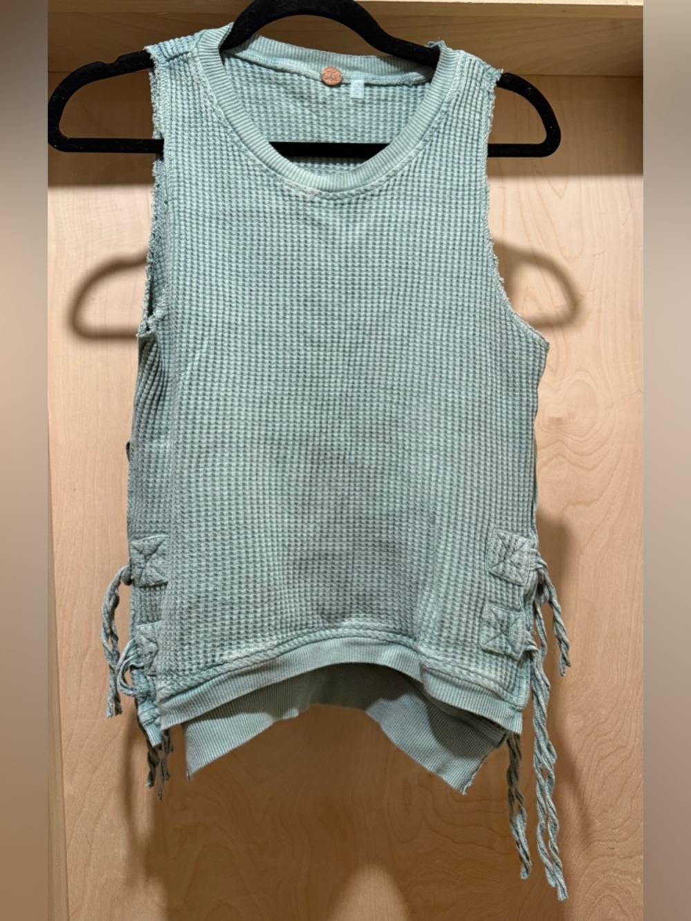 Free People Sleeveless Waffle Knit Tie-Side Tank - Sage Green Size Small